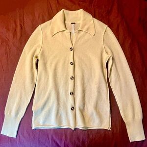 Free People Yellow Cardigan with Collared Neckline